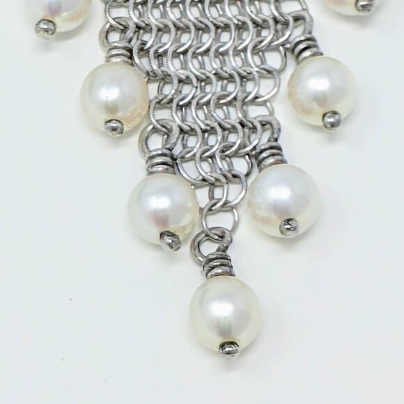 Tiffany Elsa Peretti Mesh Fringe Pendant necklace sterling with small pearls - Picture 7 of 11